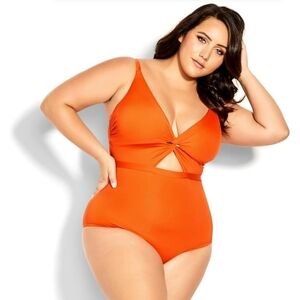 City Chic Plus Size Majorca 1 Pc One Piece Swimsuit Orange Sz 18W SW54
